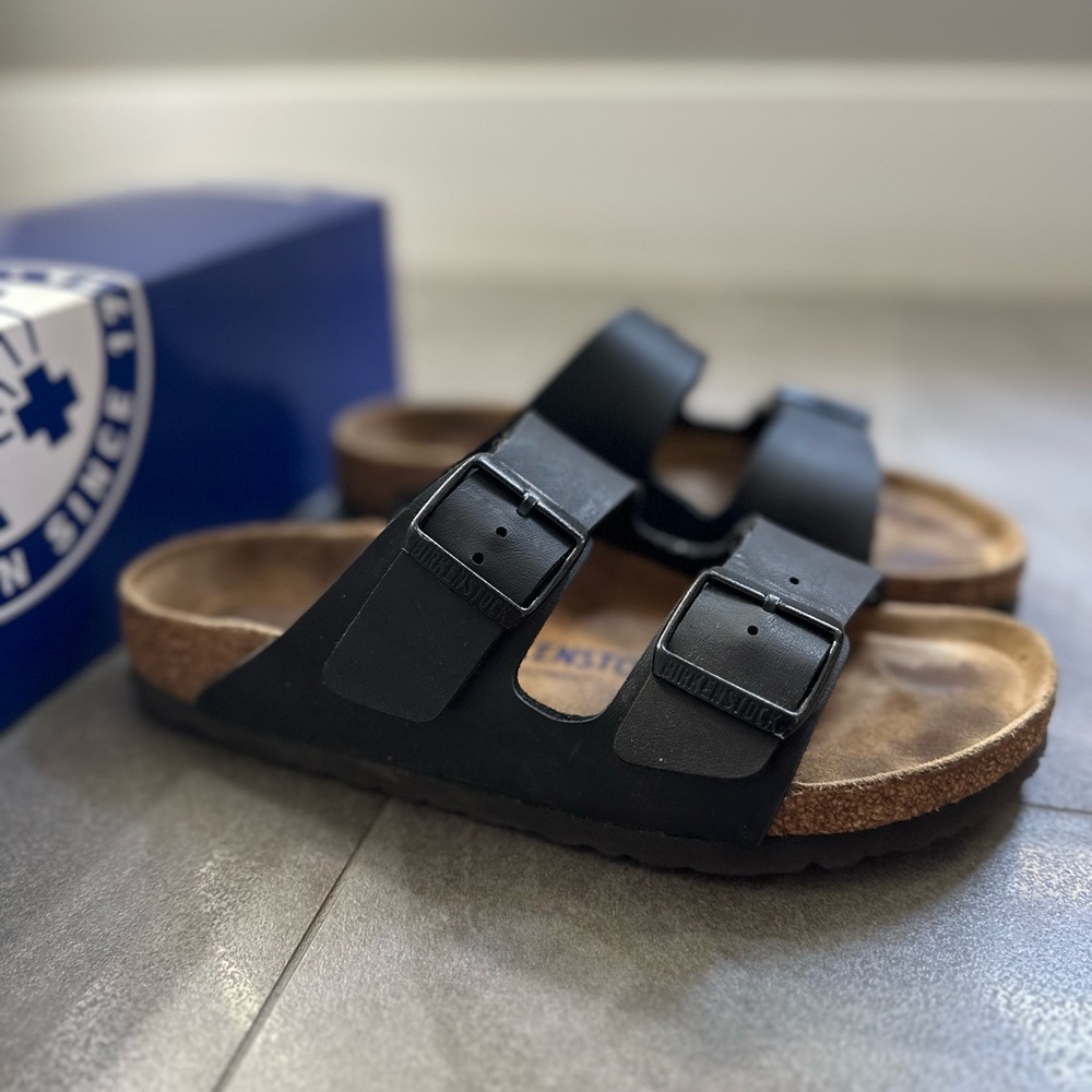 BLACK BIRKENSTOCK SANDALS - SIZE 38